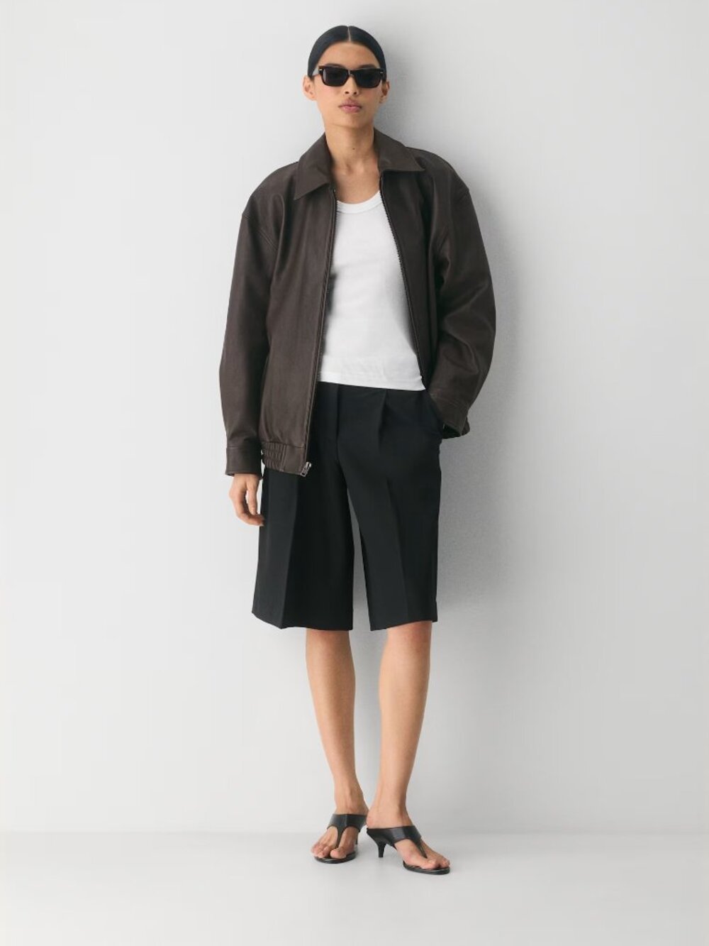 Never Worn Aritzia Genuine Leather Bomber Jacket with Androgynous Oversized Fit
